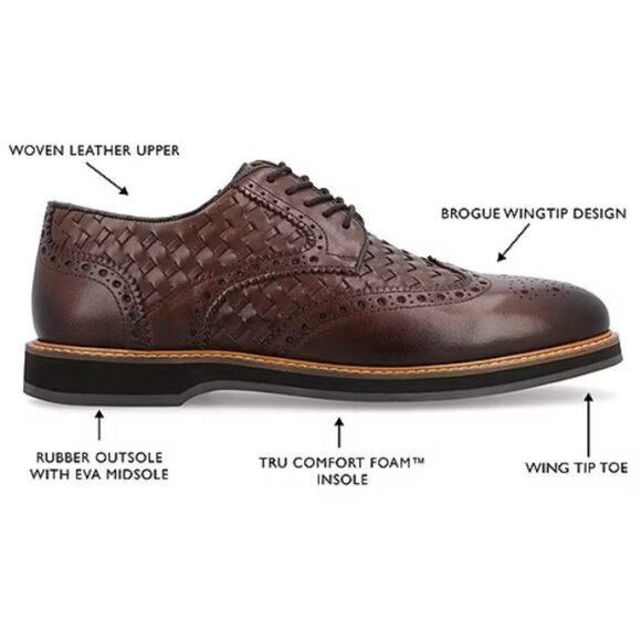 Thomas & Vine Men\'s Radcliff Comfort Foam Lace-Up Woven Wingtip Shoe Brown 9.5 M main image 5